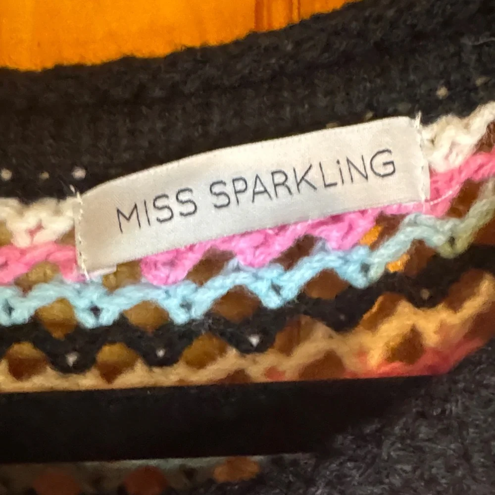 Miss Sparkling Colorful Striped Crocheted Women's Crew Neck Sweater - Picture 2 of 9
